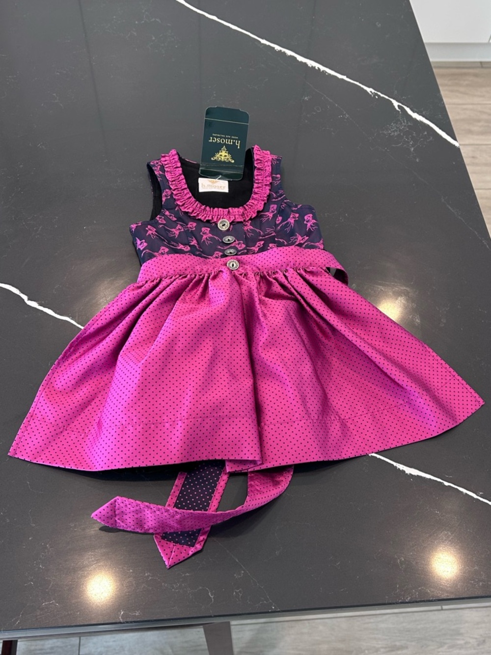 NWT H. Moser Baby Dirndl Dress Pink Polka Dot Black Artsy Bavarian Oktoberfest